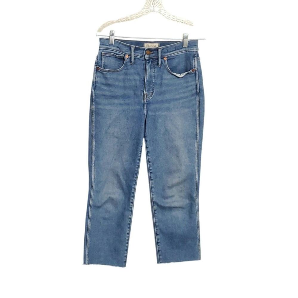 MADEWELL Stovepipe Raw Hem Stretchy Light Wash Denim Jeans